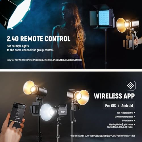 NEEWER MS60B Bi Color COB Portable Video Light with 2.4G/APP Control, 65W Metal Mini Handheld Continuous Output Lighting Bowens Mount 2700K-6500K, 40000lux/1m, CRI 97+/TLCI 98+, 12 Effects,PWM Dimming