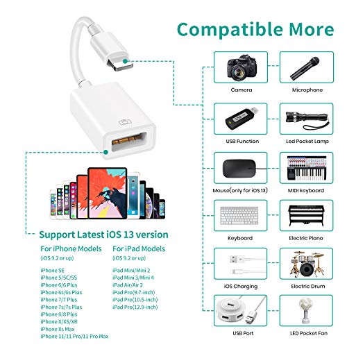 MeloAudio USB-adapter OTG-kabel upgrade USB camera adapter compatibel iOS9.2-13, ondersteunt camera piano microfoon… - Afbeelding 5