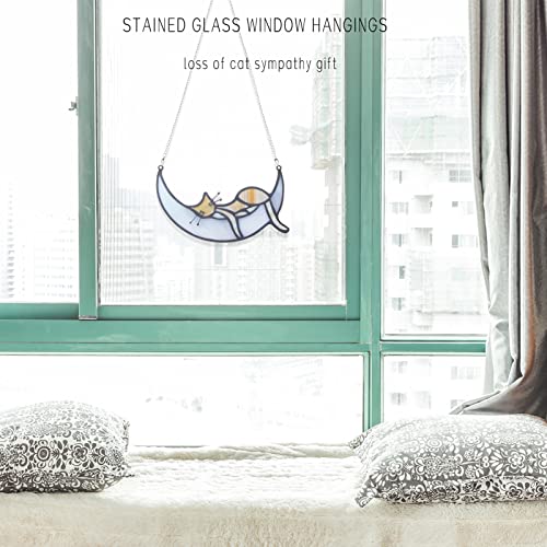 Orange Tabby Cat Decor, 2 Pcs Cat Decor Suncatcher, Window Suncatcher Cat on Moon Memorial Gifts Gifts for Cat Lovers