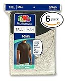 Fruit of the Loom Mens 6Pack TALL Black-Grey Crewneck T-Shirts Undershirt XL