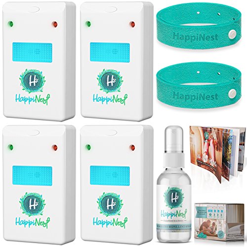 Ultrasonic Pest Repeller Indoor Pack of 4 | Non Toxic Home Pest Repellent | Complete Pest Control Pack with 4 Plug-in Repellers, 2 Mosquito Repellent Bracelets, 1 Pest Repellent Spray + Booklet