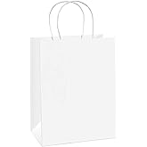 BagDream Gift Bags 8x4.25x10.5 50Pcs Recyclable Kraft Paper Bags White Medium Size Gift Bag with Handles Shopping Retail Merc
