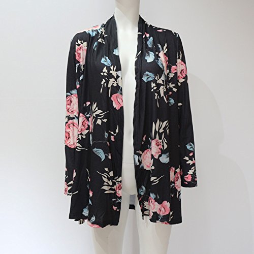 Poptem Womens Floral Long Sleeve Kimono Cardigan Boho Tops Casual Cover up Blouse Shirts - Thumbnail 4