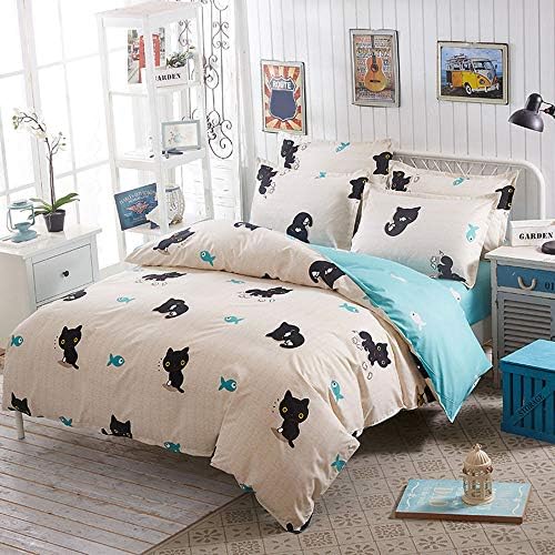 JIANGfu Cute New Cartoon Animal Style Duvet Suit Black Cat Size Double Full Queen Cover Set Quilt Cover Sets, 2 Pillowcases and 1 Quilt Cover (D)