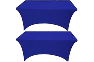 Gowinex 2 Pack 6FT Royal Blue Spandex Tablecloth Stretch Fitted Table Cover for Rectangular Table Event, Wedding, Banquet and Parties