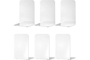 SONNLYH White Metal Bookends, 3 Pairs Book Ends for Shelves, Book Holders for Family, Office and School, Heavy Duty Book End, 8 x 5.4 x 4 Inch