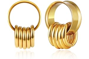 MOQIKAKA 2PCS Classic Ear Gauges for Stretched Ears with 10pcs Nose Hoop Rings, Hypoallergenic 316 Stainless Steel Ear Plugs Tunels 8mm-25mm (0G-1") Body Piercing Jewelry for Women Men