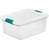 Sterilite+14948012+15+Quart+White%2fClear+Plastic+Storage+Box+With+Blue+Aquarium+Latches