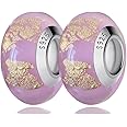 GUAIHAODE 2 Murano Glass Charms for Pandora Bracelets Authentic Sterling Silver Murano Charms Gold Pink Charms Women's Bead Charms