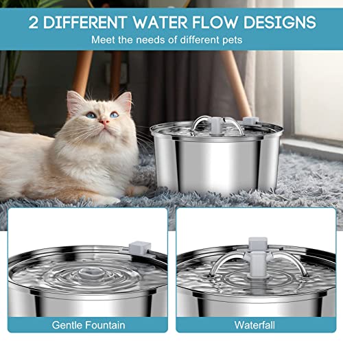 BLUZZO Cat Water Fountain Stainless Steel with Filter, 3.2L/108Oz Large