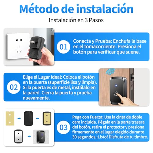 Timbre Inalámbrico para Puerta Exteriores Traje, Timbres InaláMbricos Para Casa, Receptor, Timbre Inalambrico Exterior, Rango De Trabajo De 300m Con 60 MelodíAs, 5 Niveles De Volumen