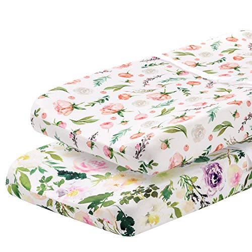 Pobibaby - 2 Pack Premium Changing Pad Cover - Ultra-Soft Organic Cotton Blend, Stylish Floral Pattern, Safe and Snug for Baby (Allure)