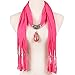 LERDU Gift Idea Indian Pear Shaped Stone Pink Pendant Scarf Necklace Soft Jersey Infinity Scarf Tassel Jewelry for Women