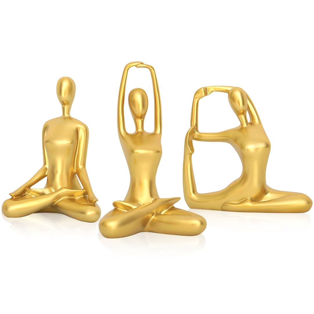 Zayookey 3 PCS Gold Yoga Statue Zen Yoga Women Figurine Modern Bookshelf Decor Meditation Sculpture Home Decor Aesthetic Sculpture for Office Desk Bedroom Living Room (Yoga)