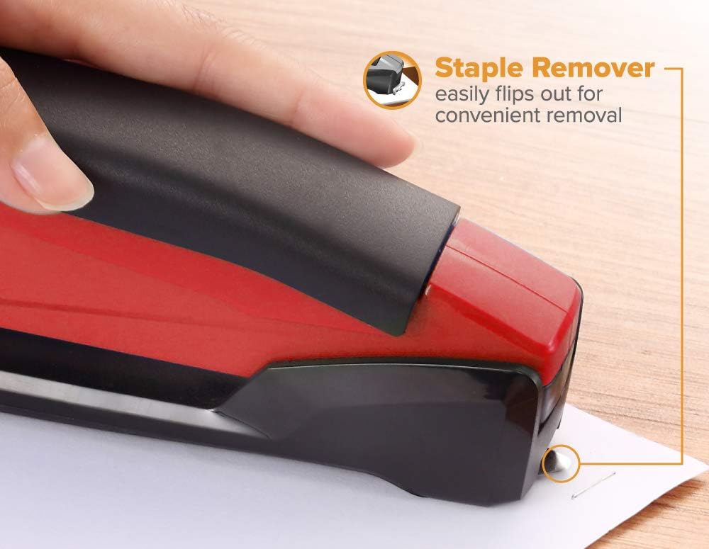 Bostitch InPower Spring-Powered Desktop Stapler, Red (1124) : Desk Staplers : Office Products