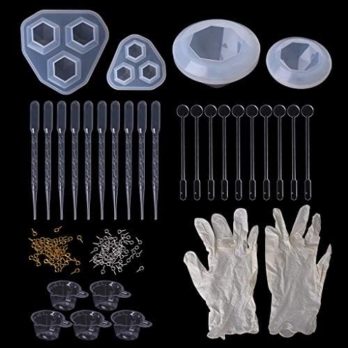 WentingZWT Silicone Resin Moulds 1 Set Epoxy Resin Kit 3D Silicone Mold Geometric Jewelry Necklace Pendant Tools Gloves Dropper Measure Cup Casting Tool Handmade Crafts Molds Necessary