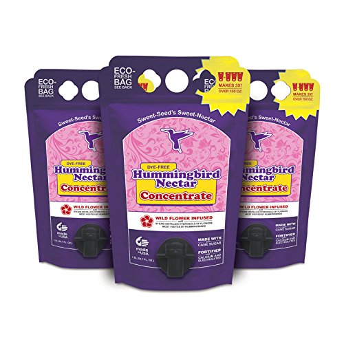 sweet-seed 3-Pack Hummingbird Nectar, Concentrate - Makes 3X The Volume- 1.5 L (50.7 oz) - Extends The Life of Nectar for Hummingbird Feeders