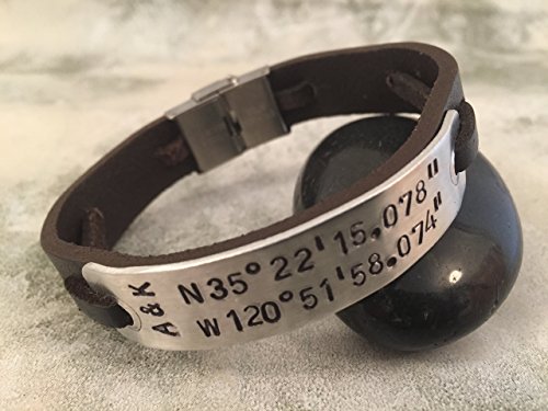 Hand stamped bracelet,Personalized bracelet,Men's leather bracelet,Men's personalized bracelet,Women's leather bracelet,Coordinate bracelet,Latitude longitude bracelet,Id bracelet,Engraved bracelet