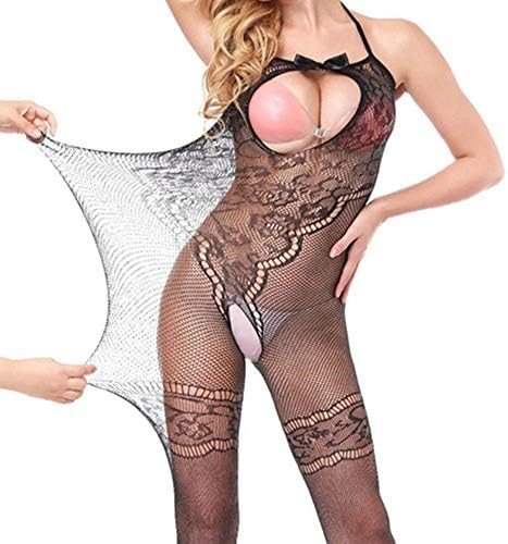 wuhanlianxiangxing Women Sexy Open Crotch Stockings Crotchles Fishnet Sheer Teddy Lingerie