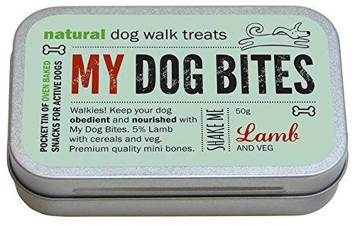 My Dog Bites -LAMB Pocket Size Walking Training Treats Tin - SHAKE ME! 50 grams - approx. 50 Mini LAMB Bones Treats