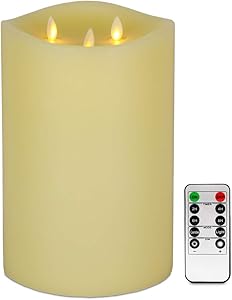 AGLARY LED Flameless 6”x 9” Pillar Candles,Vanilla Scent 3 Moving Wick Electric Candles with Remote Control, Timer Function, Ivory