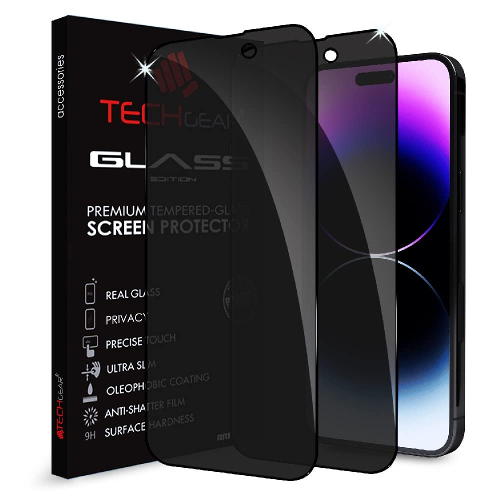 TECHGEAR [2 Pack Anti Spy Screen Protector for iPhone 14 Pro Max - PRIVACY Filter 3D GLASS Edition Genuine Tempered Glass Full Screen Protector Guard Cover Compatible with iPhone 14 Pro Max 6.7"