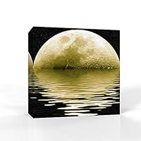 Canvas Wall Art - Moon Illuminating The Blue Ocean - Canvas Prints Home Artwork Decoration for Living Room,Bedroom - 12x12 inches