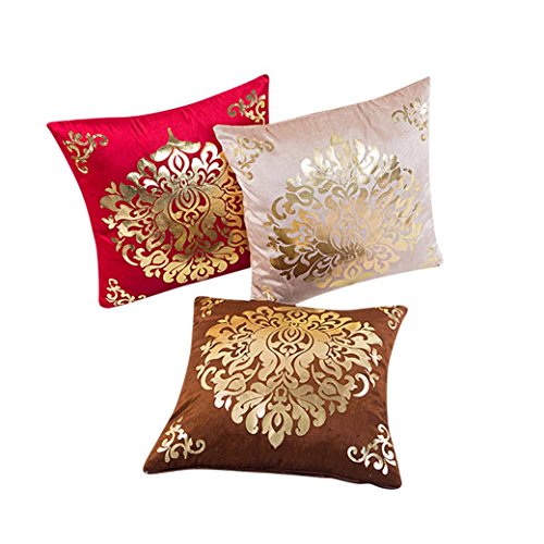 Bokeley Pillow Case, Velet Square Gold Foil Flower Print Decorative Throw Pillow Case Bed Home Decor Cushion Cover (Beige) - Thumbnail 2