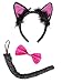 Costume Accessories-Fuzzy Black Cat Ear Headband,Magenta Glitter Bowtie,Tail Set