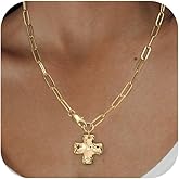 OLYNZO 14K Gold Plated Chunky Cross Necklace for Women Trendy Statement Big Cross Pendant Paperclip Chain Charm Necklaces Religious Faith Easter Basket Stuffers Baptism Costume Jewelry Gift 2.5CM