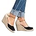 Huiyuzhi Womens Wedge Sandals Ankle Strap Cap Toe Espadrille Wedge Sandal,Black,7.5 B(M) US