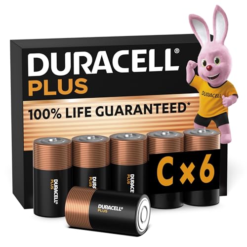 Duracell Plus C Batteries (6 Pack) - Alkaline 1.5V - 100% Life Guaranteed - Reliability For Everyday Devices - 0% Plastic Packaging - 10-Year Storage - MN1400
