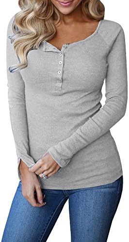Womens Henley Shirt Long Sleeve Crew Neck Casual Knit Fitted Fall Tunic Tops