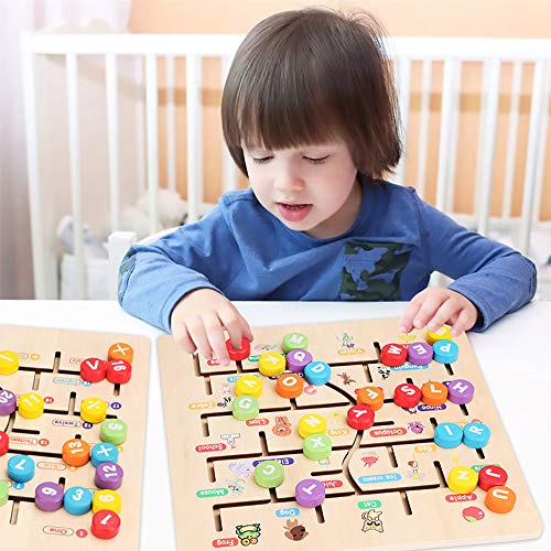 FANSUSENKE ABC Alphabet Montessori Toys for Toddlers Kids Wooden Puzzle Learning Toys Early Developmental Activity Encourages Fine Motor Skills and Color Recognition for Babies Ages 3 +
