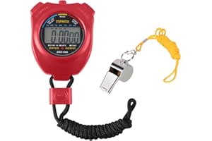 Vicloon Sport Stopwatch Timer, Professional Digital Sport Timer with Stainless Steel Whistle, Large LCD Display Suitable for Football, Basketball, Running, Swimming, Fitness and More (Red)