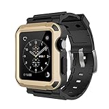 Apple Watch Case,[Simpeak] Rugged Protective Case with Strap Bands and Matte Screen Protector for 42mm Apple Watch Black-Gold