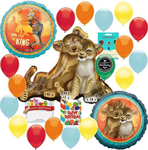 The Lion King Party Supplies Birthday Balloon Decoration Supply Bundle with Happy Birthday Card and 8 Treat Bags