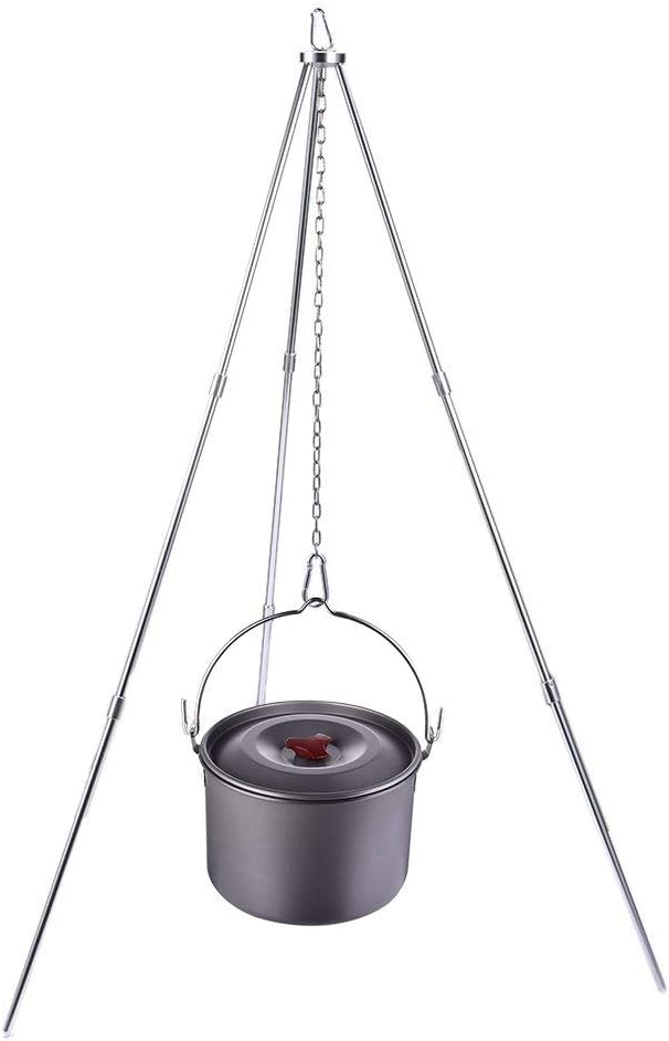 GOUPPER Campfire Tripod Camping Cooking Dutch Oven Tripod Adjustable Foldable Hanging Pot Campfire Grill Stand and Lantern Hanger (Campfire Tripod +Camping Pot)