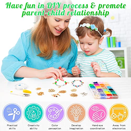 4524Pcs Clay Beads for Bracelets Making, 21 Colors 6mm Flat Round Polymer Clay Spacer Beads with A-Z Letter Beads Smiley Face Beads Pendant Charms Kit for Girls DIY Trendy Necklaces Jewelry Making