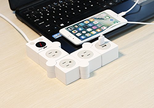 Power Strip Surge Protector with Timer - Patent Designed 3 Outlets Rotatable Power Socket with Dual USB Charge Ports(5V/2.1A) 1200W/10A FCC Certified 5ft Cord, White