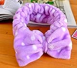Cute Bowknot Headband Hairlace VANORIG Double-deck Soft Coral Fleece Headband Bowknot ,Pack of 1 (Purple White Dots)