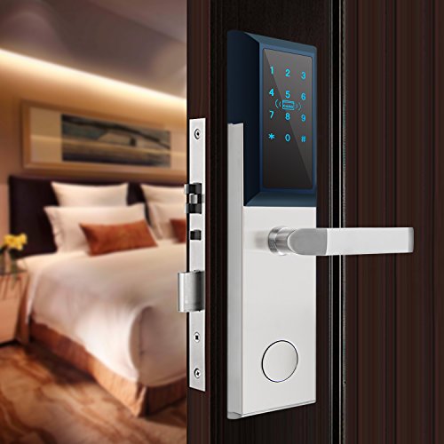 Keyless Entry Door Lock By Kutir - Smart RFID, Digital Keypad, Magnetic Card System With Mechanical Key - Electronic Backlit Touchscreen Smart Handle for Office/Home / Garage/Bedroom