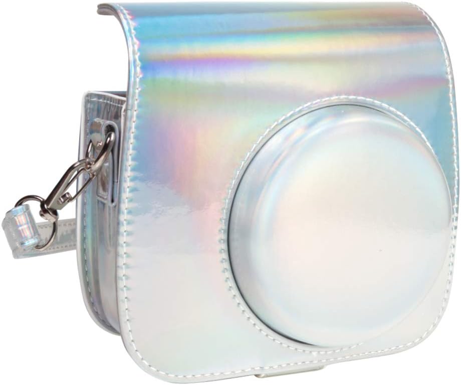 Queen3C Aurora Silver Mini 9 Camera Case Bag for Fujifilm Instax Mini 9 Mini8 Mini8+ Instant Camera, Soft PU Leather Bag with Removable Adjustable Shoulder Strap. (Case Bag, Aurora Silver)