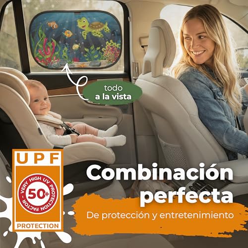 CARAMAZ Baby Car Sun Shade with UV Protection, Reach Certified – OPTI-Dark – GSM100+ – Darkening 51 x 31 cm, 2 Units Turtle