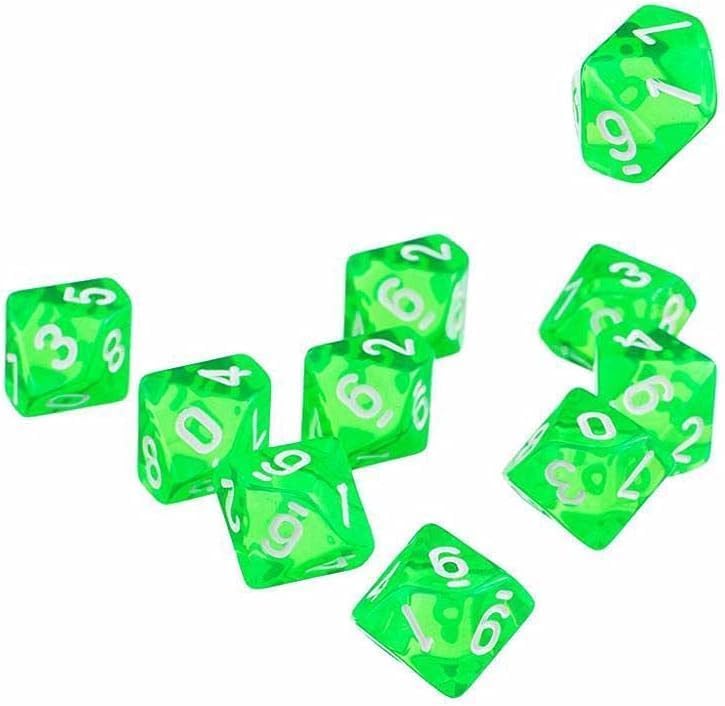 10 Pcs Green D10 Polyhedral Dice, 10 Sides Acrylic Transparent Dice for Table Games, Role Playing, Family Party Favor, Role Playing Dices, Dices and Accessories