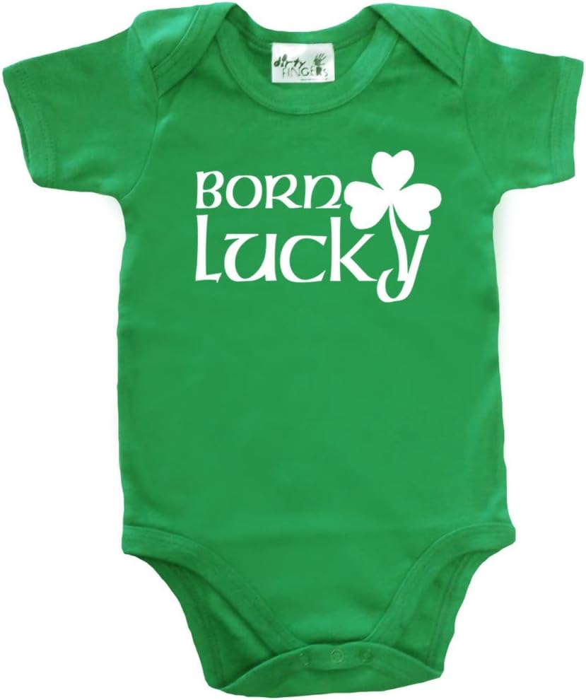 Dirty Fingers, Born Lucky, with Shamrock logo, Baby Bodysuit