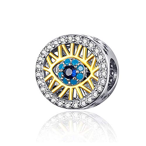 Blue Crystal Evil Eye Bead Charms For Pandora Bracelets,925 Sterling Silver Charms Lucky Beads Birthstone Charms Fits European Snake Chain Bracelets (I)