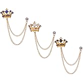 Shuxy Men's Brooch Crown Hanging Chain Black White Blue Stone Detailing with Engraving Metal Crystal Rhinestone Breastpin Wedding Brooch Pin, Gold
