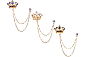Shuxy Men's Brooch Crown Hanging Chain Black White Blue Stone Detailing with Engraving Metal Crystal Rhinestone Breastpin Wedding Brooch Pin, Gold