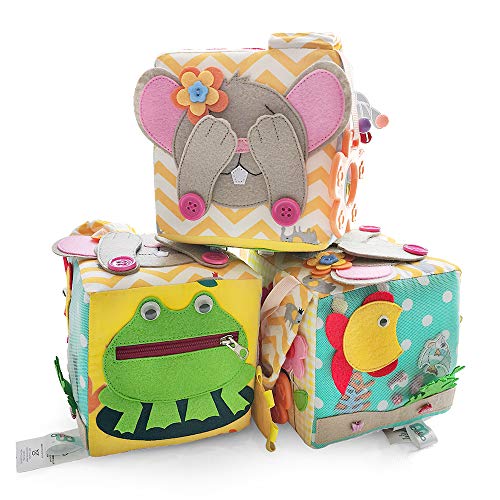 MOVEBO Learning Sensory Soft Cube Baby Activity Toy with Zippers